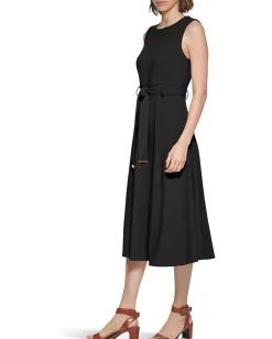 Calvin Klein Sleeveless Scuba Crepe Self Tie Aline Black Outlet
