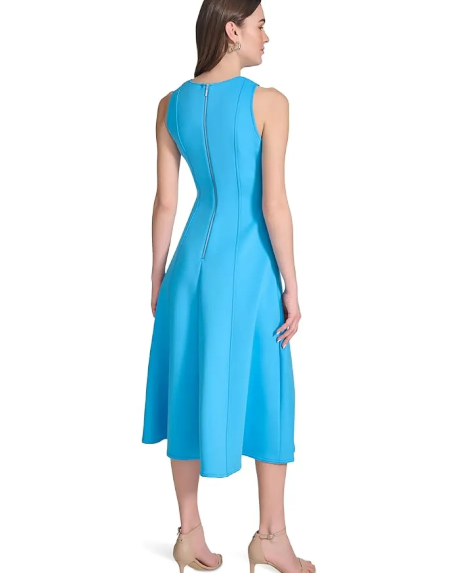 Women Calvin Klein Sleeveless Scuba Fit And Flare Dress