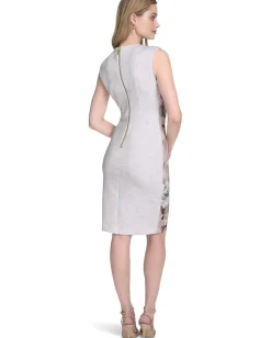 Calvin Klein Sleeveless Scuba V-Neck Sheath Khaki Multi Discount