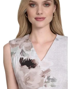 Calvin Klein Sleeveless Scuba V-Neck Sheath Khaki Multi Discount