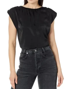 DKNY Sleeveless Shoulder Pad Satin Shell Top Black New