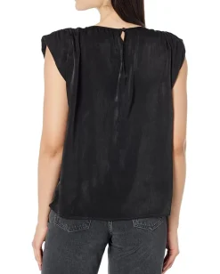 DKNY Sleeveless Shoulder Pad Satin Shell Top Black New
