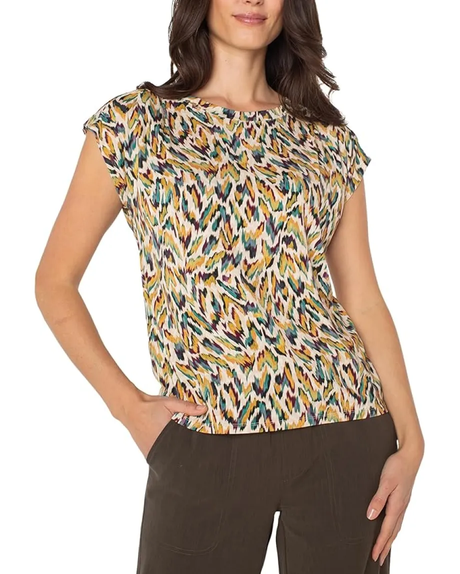 Women Liverpool Los Angeles Sleeveless Shoulder Pleat Boat Neck Knit Top