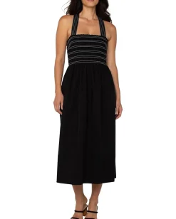 Liverpool Los Angeles Sleeveless Smocked Woven Midi Dress With Trapunto Straps Black