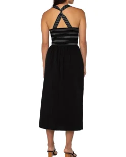 Liverpool Los Angeles Sleeveless Smocked Woven Midi Dress With Trapunto Straps Black