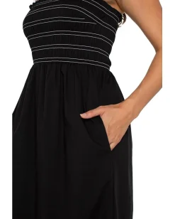 Liverpool Los Angeles Sleeveless Smocked Woven Midi Dress With Trapunto Straps Black