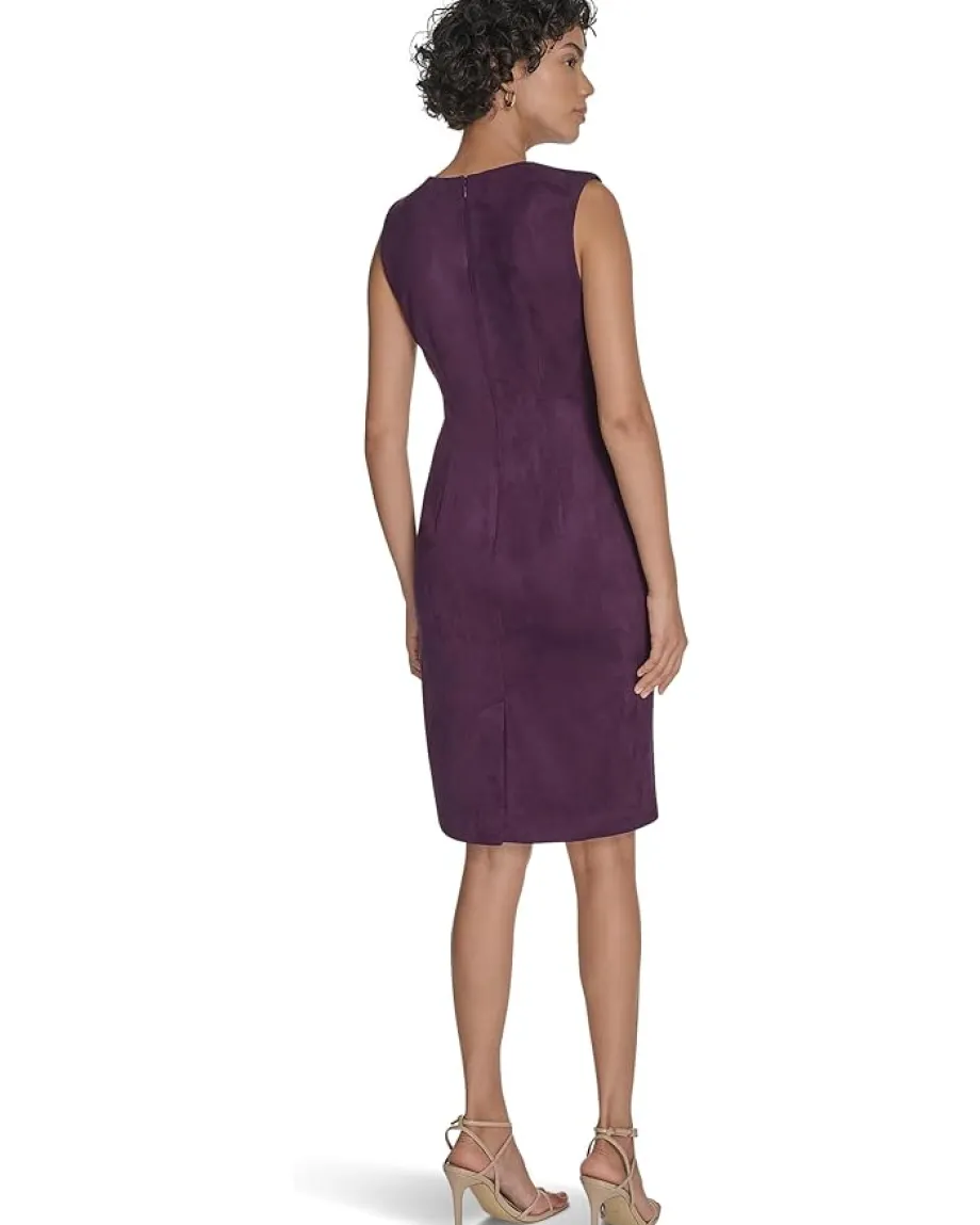 Calvin Klein Sleeveless Suede Sheath Aubergine