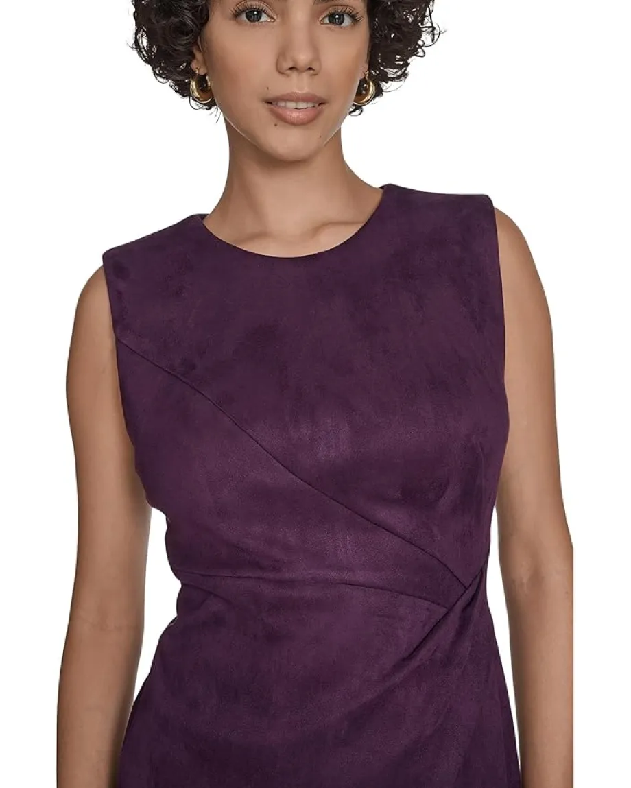 Calvin Klein Sleeveless Suede Sheath Aubergine