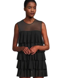 Norma Kamali Sleeveless Tiered Ruffle Pickleball Dress Black
