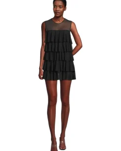 Norma Kamali Sleeveless Tiered Ruffle Pickleball Dress Black