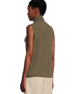Vince Sleeveless Turtleneck Heathered Cypress Discount