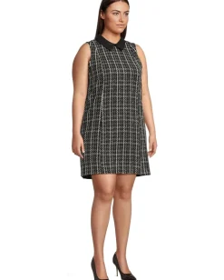 Women Calvin Klein Sleeveless Tweed Sheath With Collar