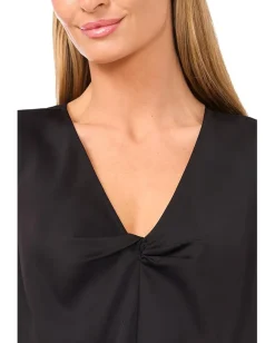 CeCe Sleeveless Twist V-Neck Top Rich Black