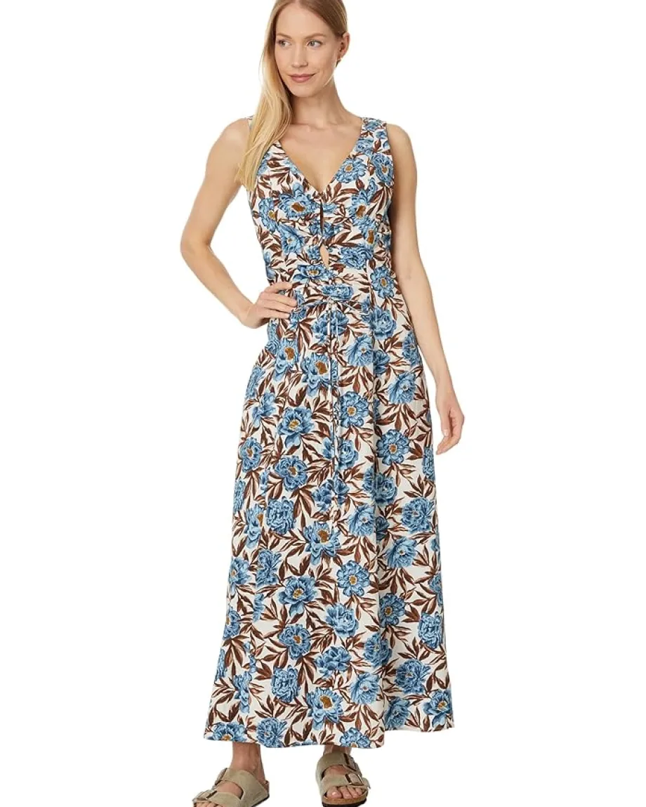 Madewell Sleeveless V-Neck Midi Dress in Floral Stonewash Blue Online