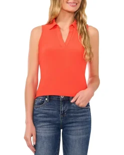 Women CeCe Sleeveless V-Neck Polo Knit Top