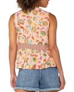 Women Liverpool Los Angeles Sleeveless Woven Top With Smocked Waist