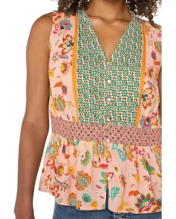 Women Liverpool Los Angeles Sleeveless Woven Top With Smocked Waist