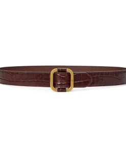 Lauren Ralph Lauren Slide-Buckle Croc-Embossed Leather Belt Dark Mahogany Hot