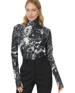 Norma Kamali Slim Fit Long Sleeve Turtle Top Black Marble Sale