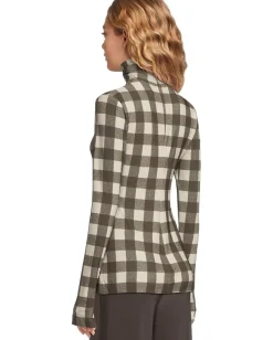 Norma Kamali Slim Fit Long Sleeve Turtle Top Bark Box Plaid Discount