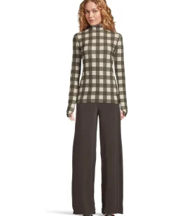 Norma Kamali Slim Fit Long Sleeve Turtle Top Bark Box Plaid Discount