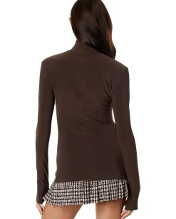 Norma Kamali Slim Fit Long Sleeve Turtle Top Chocolate