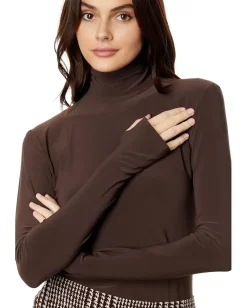 Norma Kamali Slim Fit Long Sleeve Turtle Top Chocolate