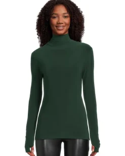 Norma Kamali Slim Fit Long Sleeve Turtle Top Dark Emerald Discount