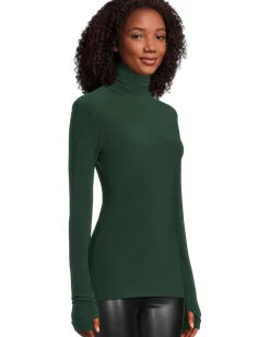 Norma Kamali Slim Fit Long Sleeve Turtle Top Dark Emerald Discount