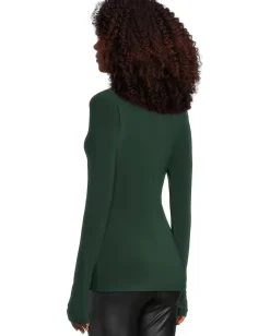 Norma Kamali Slim Fit Long Sleeve Turtle Top Dark Emerald Discount