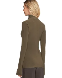 Norma Kamali Slim Fit Long Sleeve Turtle Top Bark