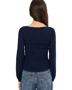 Madewell Smocked Boatneck Top Midnight Navy Online