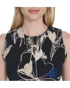 Calvin Klein Smocked Commuter Floral Dropwaist Indigo Multi Sale