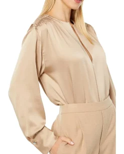 Women Vince Smocked Long Sleeve Blouse