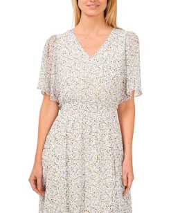 Women CeCe Smocked Waist Flowy Sleeve Maxi Dress