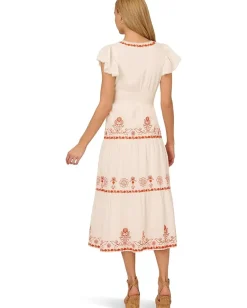 Adrianna Papell Smocked Waist Long Dress Ivory/Red Multi Online