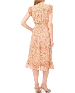 Women CeCe Smocked Waist Ruffle Tiered Midi Dress