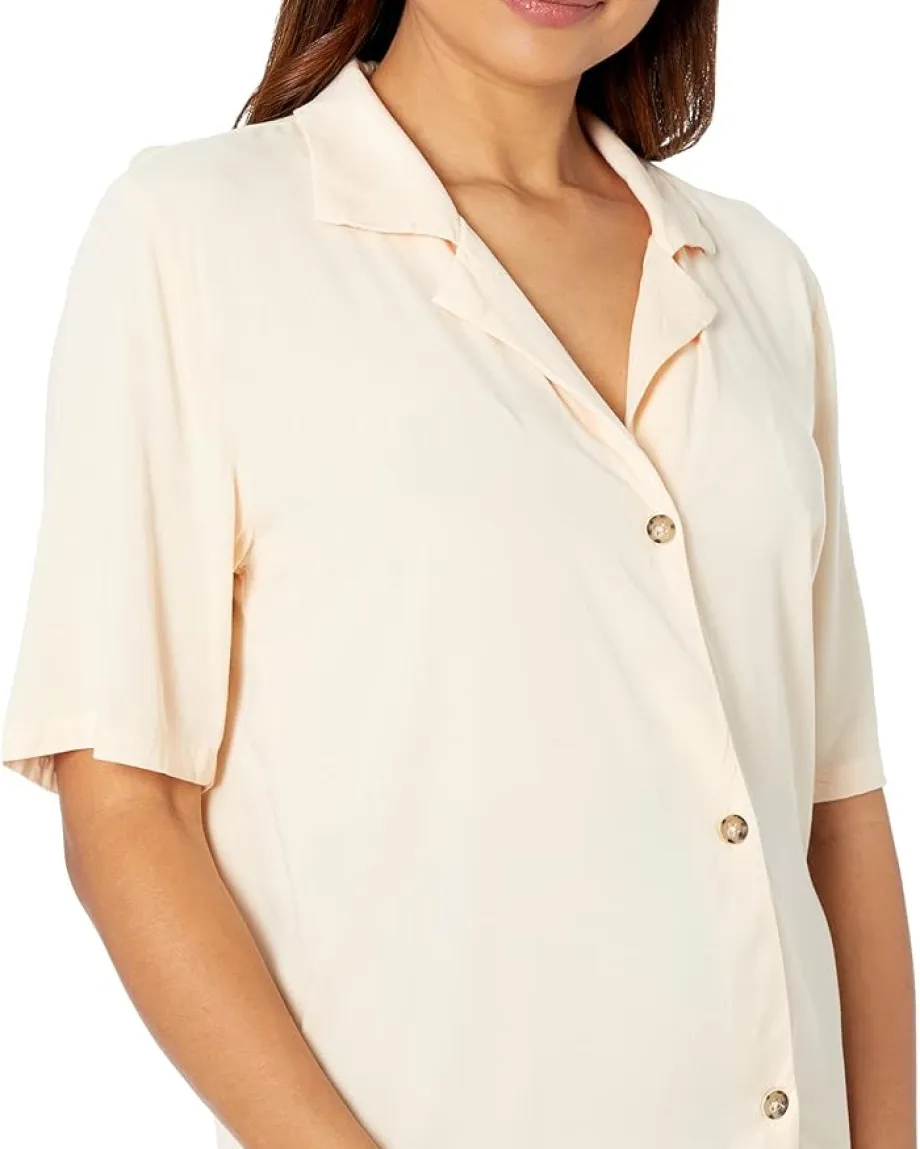 Mod-o-doc Soft Woven Stretch Viscose 1/2 Sleeve Button-Up Top Kasha