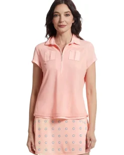 Women Jamie Sadock Solid Sunsense Polo with Mesh Overlay