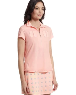 Women Jamie Sadock Solid Sunsense Polo with Mesh Overlay