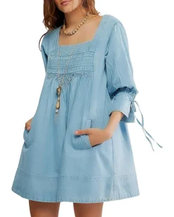 Free People Sonora Denim Mini Dress Cornflower Clearance