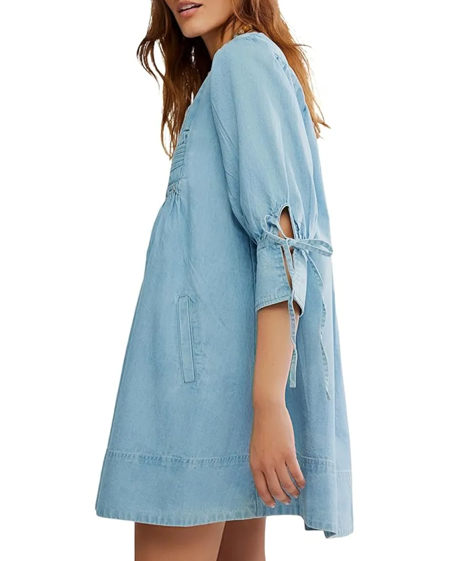 Free People Sonora Denim Mini Dress Cornflower Clearance