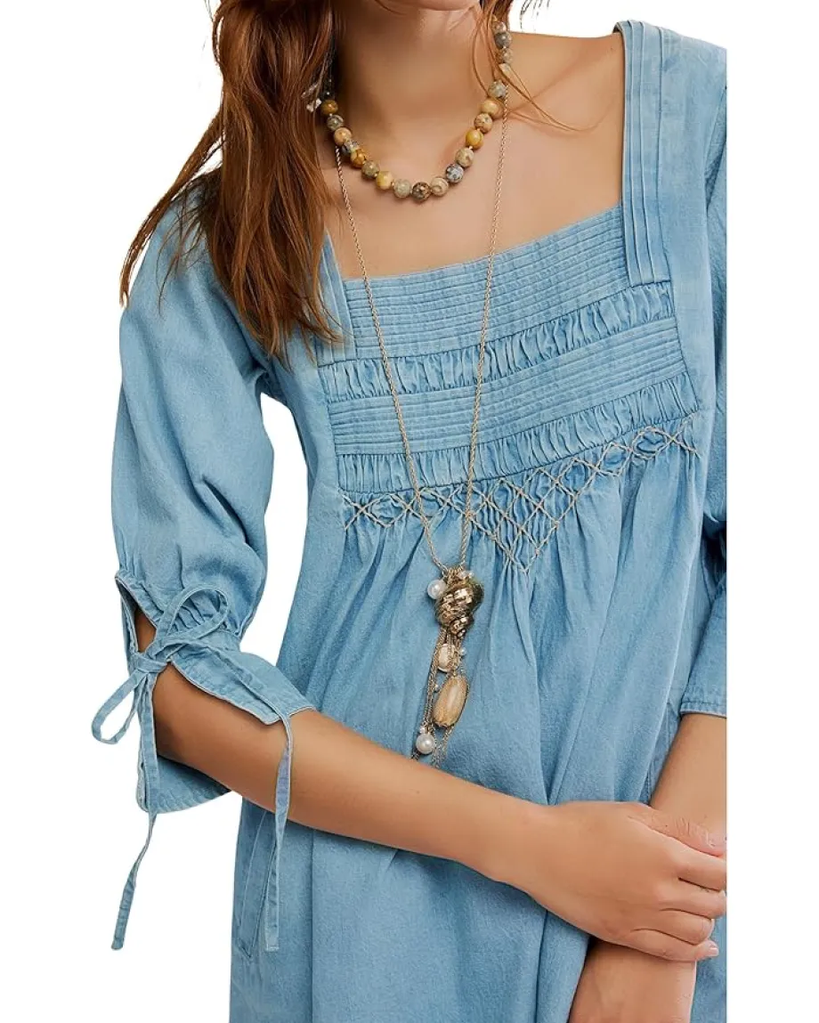 Free People Sonora Denim Mini Dress Cornflower Clearance