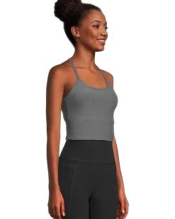 Beyond Yoga Spacedye Slim Racerback Cropped Tank True Gray Heather New