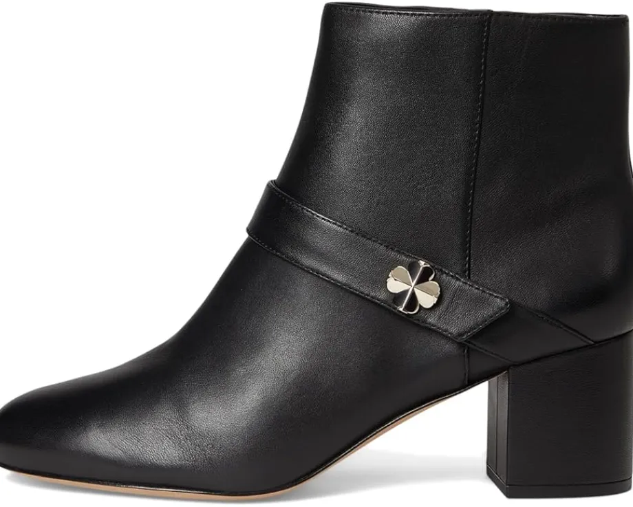 Kate Spade New York Spade Flower Smooth Leather Heeled Ankle Bootie Black Discount