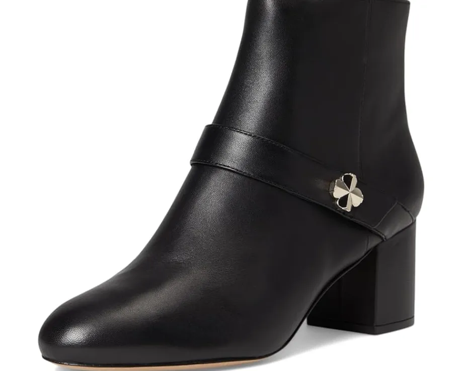 Kate Spade New York Spade Flower Smooth Leather Heeled Ankle Bootie Black Discount