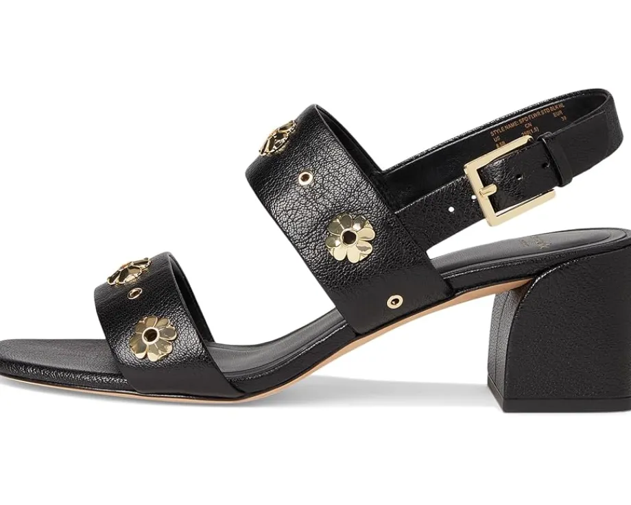 Kate Spade New York Spade Flower Stud Pebbled Leather Block Heel Sandals Black Outlet