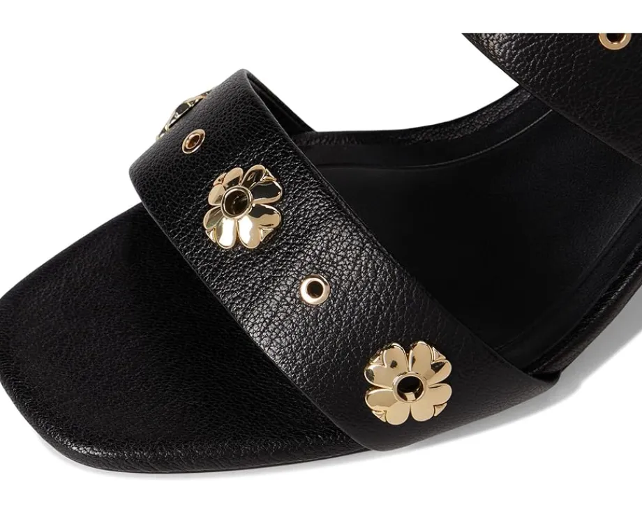 Kate Spade New York Spade Flower Stud Pebbled Leather Block Heel Sandals Black Outlet