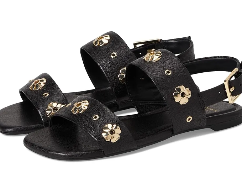 Kate Spade New York Spade Flower Stud Pebbled Leather Flat Sandals Black Best