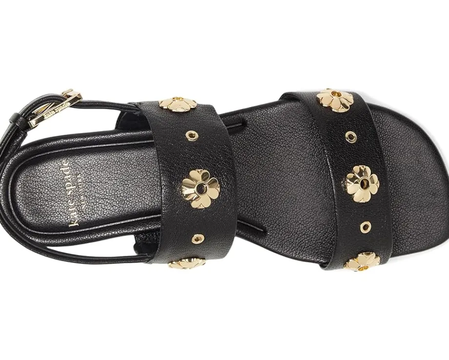 Kate Spade New York Spade Flower Stud Pebbled Leather Flat Sandals Black Best